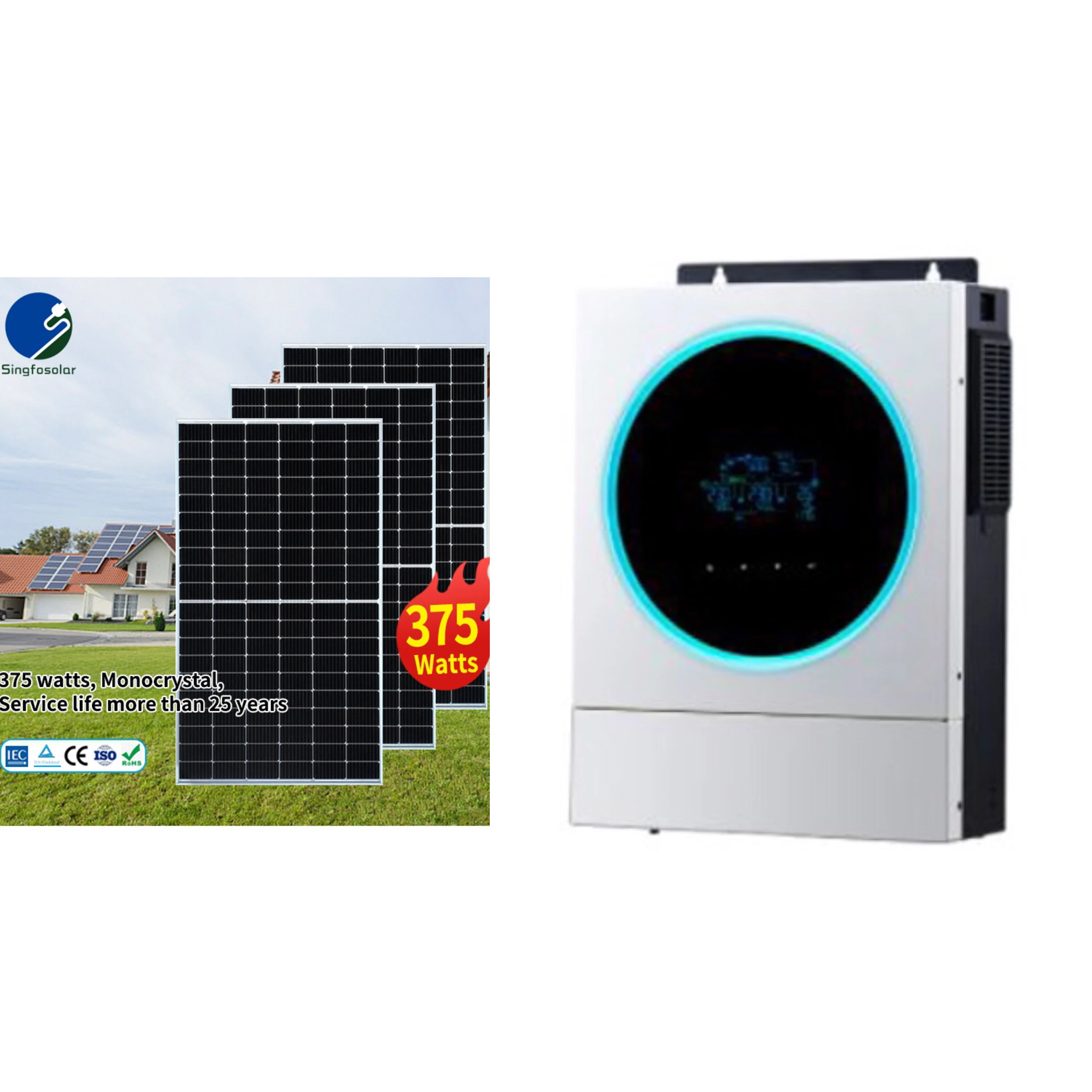 

Popular OEM 1kw 2kw 3kw Hybrid Off Grid Solar Power Energy 3kw off grid solar system for home Use Complete Kit