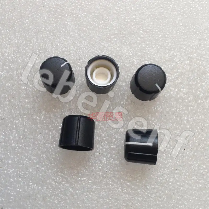 

50pcs 148 plum stalk potentiometer knob cap / black body white indication / knurling axis power leveler audio volume switch knob