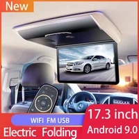 electric folding car monitor android 9 0 ips screen car video playes 1080p 8k ceiling tv roof mount display bluetooth wifi usb