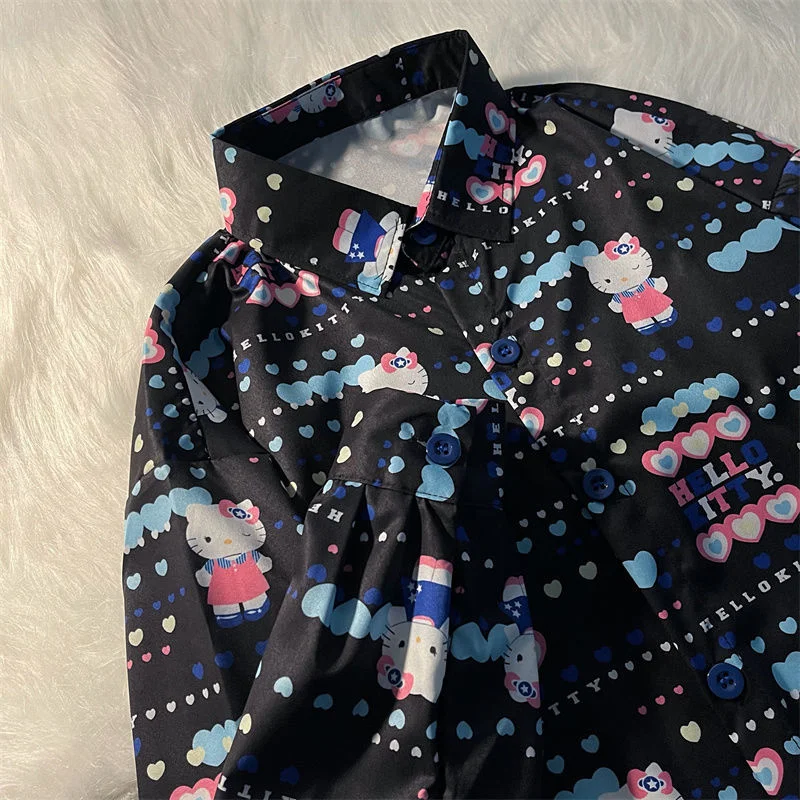 Блузка с принтом Hello Kitty Женская модный винтажный черный топ оригинальным