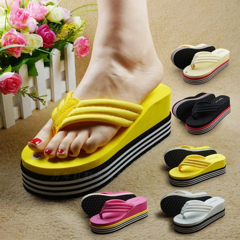 

2022 New Summer Women Flip Flops Fashion Slope and Thick Sand Beach Slippers Candy Color Wedges Platform Indoor Outdoor Slippers