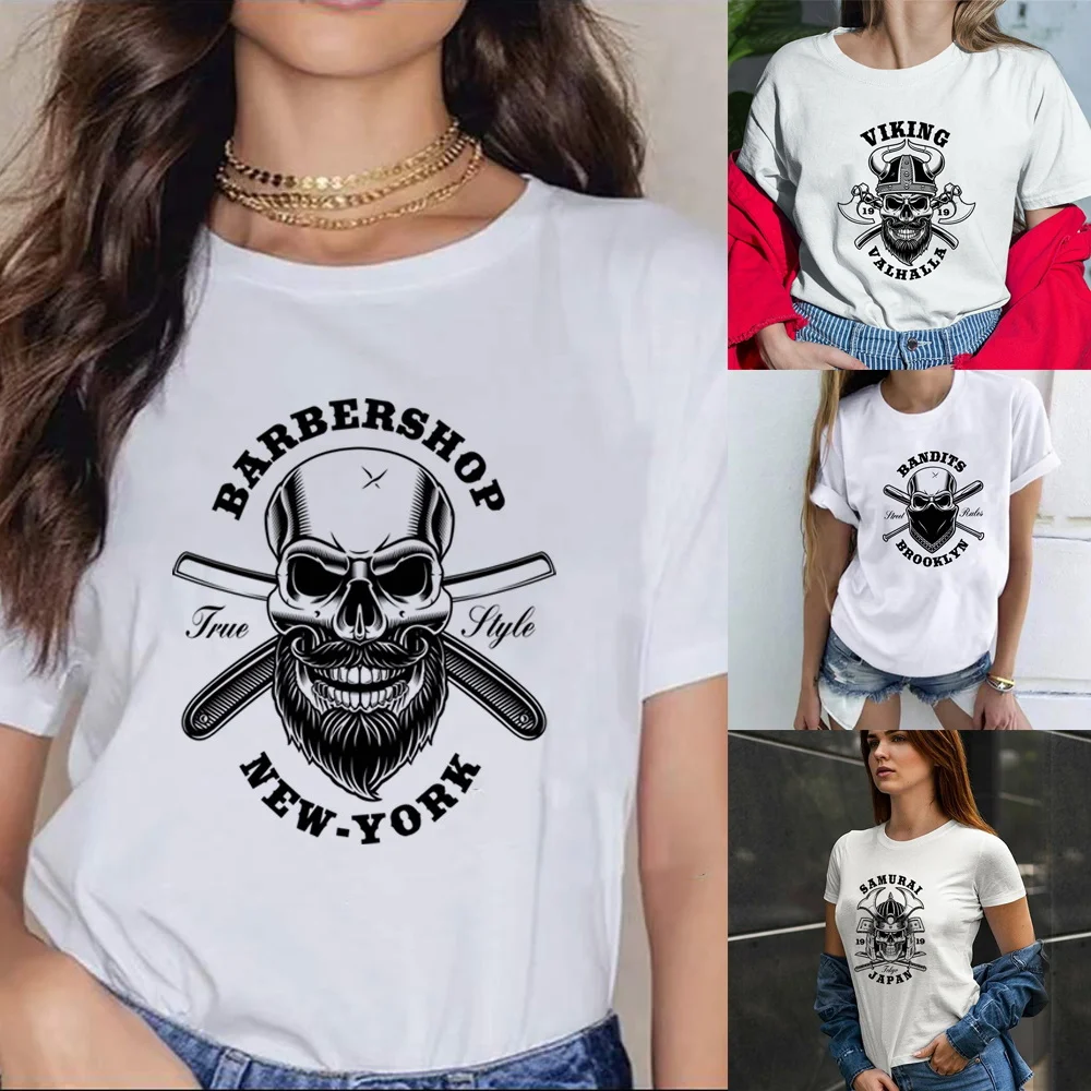 

T Shirt Skull Printing Short Sleeve Women Fashion Round Neck Pullover T-Shirt Summer Tees Casual Tops Commuter O-neck Streetwear