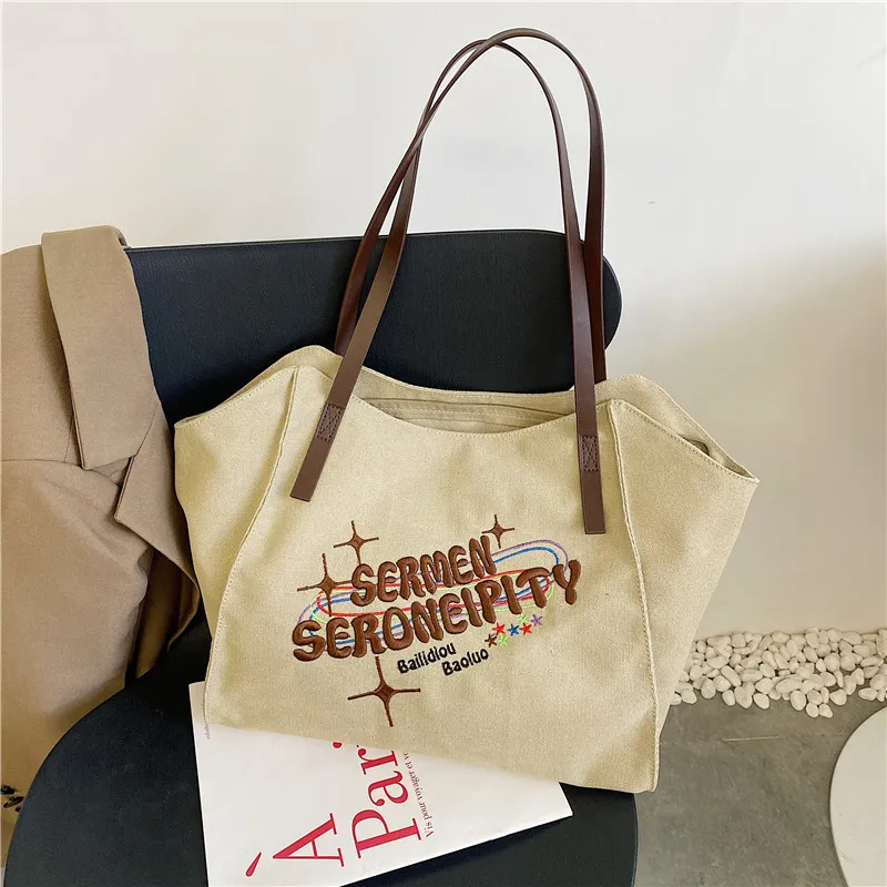 CGCBAG 2023 New Fashion Canvas Tote Bag Lage Capacity Women Shopper Shoulder Bag Casual Letter Embroidery Designer Handbags