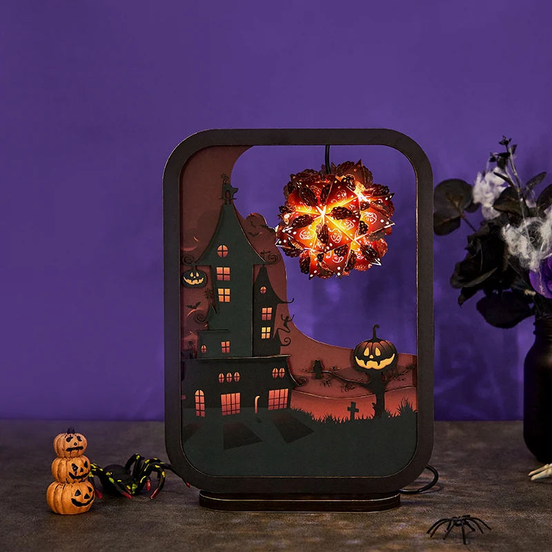 

Дом с привидениями, креативный дом ручной работы «сделай сам», свет и тени, 3D резьба по бумаге, питание от USB, ночник, Хэллоуин, украшение для с...