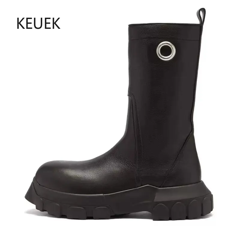 

Европейские Роскошные Подиумные мужские ботинки, высокие мотоциклетные ботинки из натуральной кожи с боковой молнией, высокие ботинки чел...