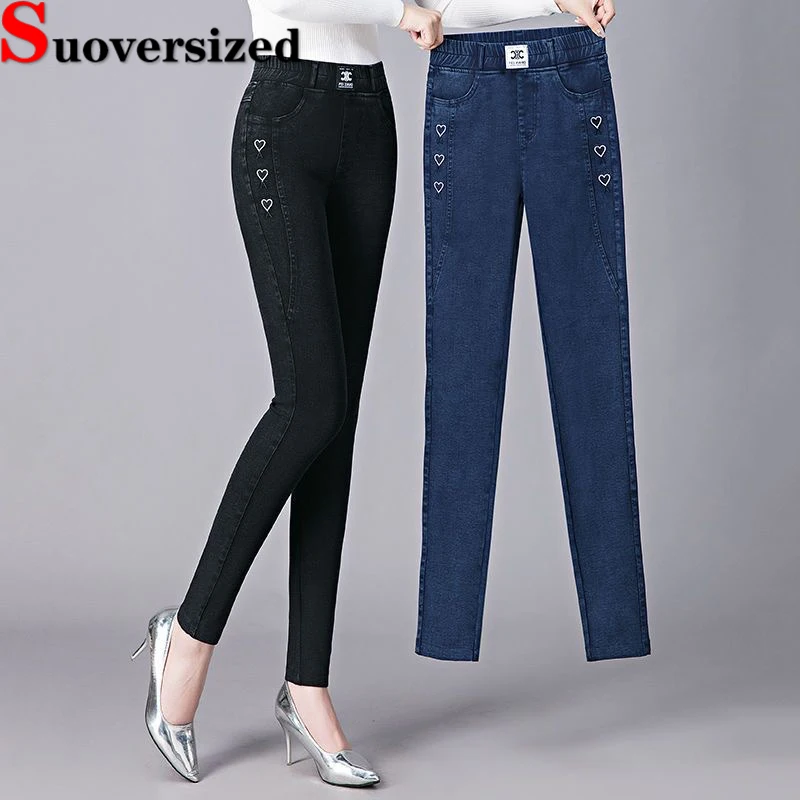 

Эластичные джинсы-карандаш с высокой талией, винтажные вышитые джинсы длиной до щиколотки, облегающие эластичные джинсовые брюки, женские повседневные узкие брюки