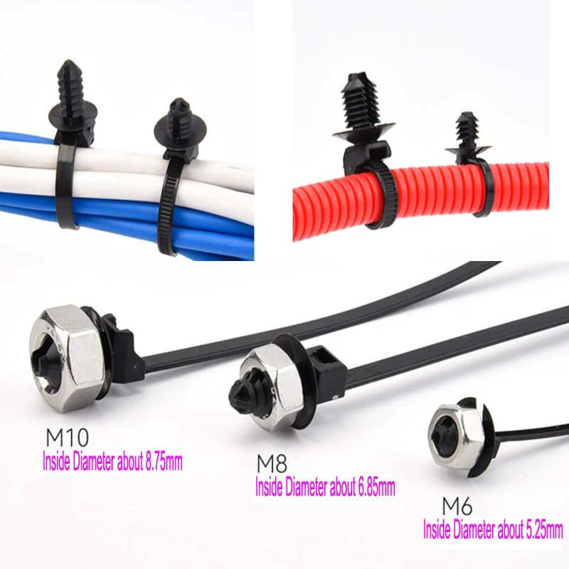 

Threaded M6 M8 M10 Hole Nylon Plastic Vehicle Motocycle Cable Tie Car Wiring Harness Retainer Clip Push Mount Auto Fasteners