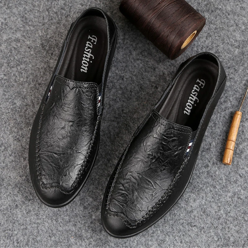 

2022 Men's Leather Shoes Casual Moccasins Italian Black Leather Shoes Męskie Buty Non-Slip Dress Loafers Men's Driving Shoes