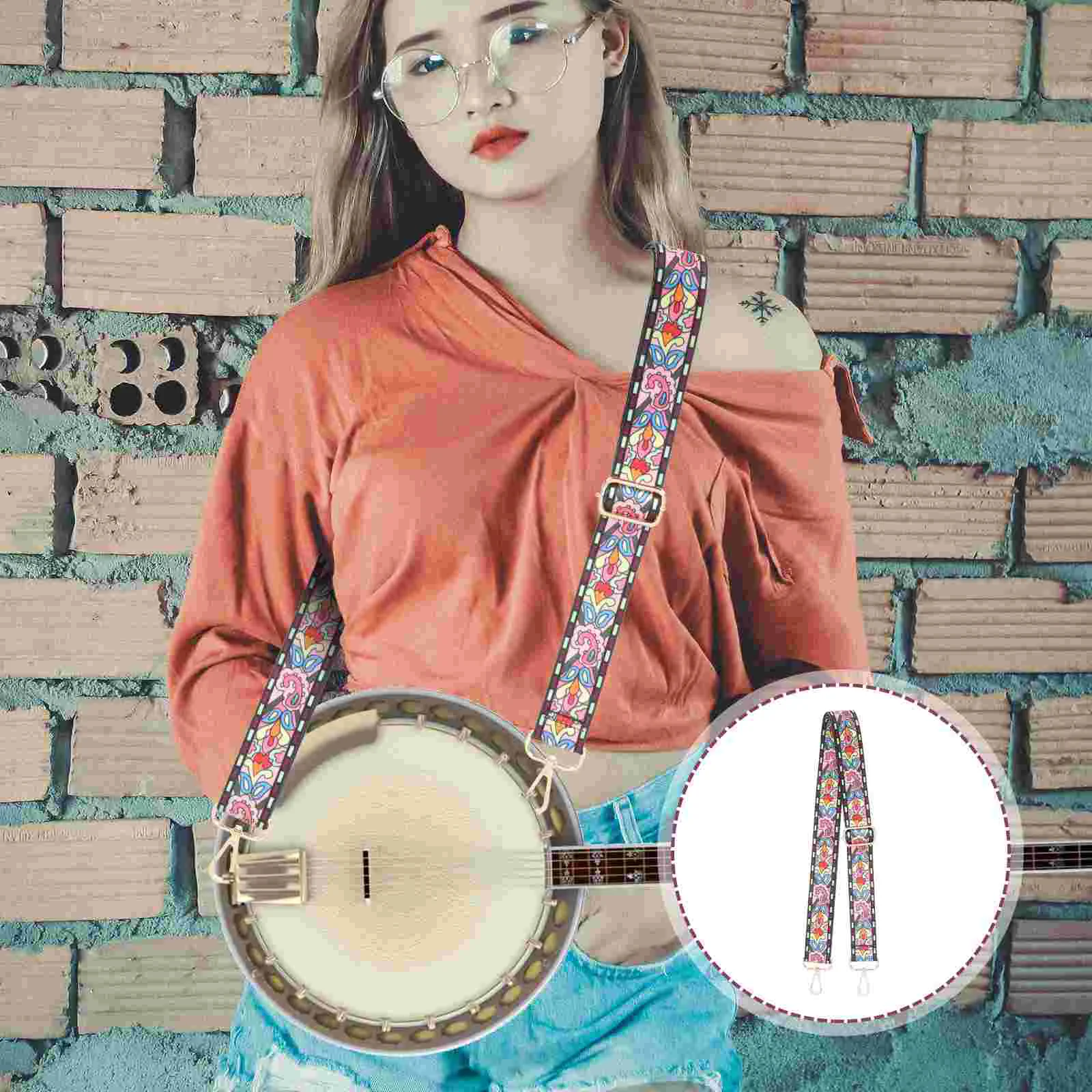 

Retro Floral Pattern Banjo Strap Durable Banjo Shoulder Strap Gift Banjo Belt