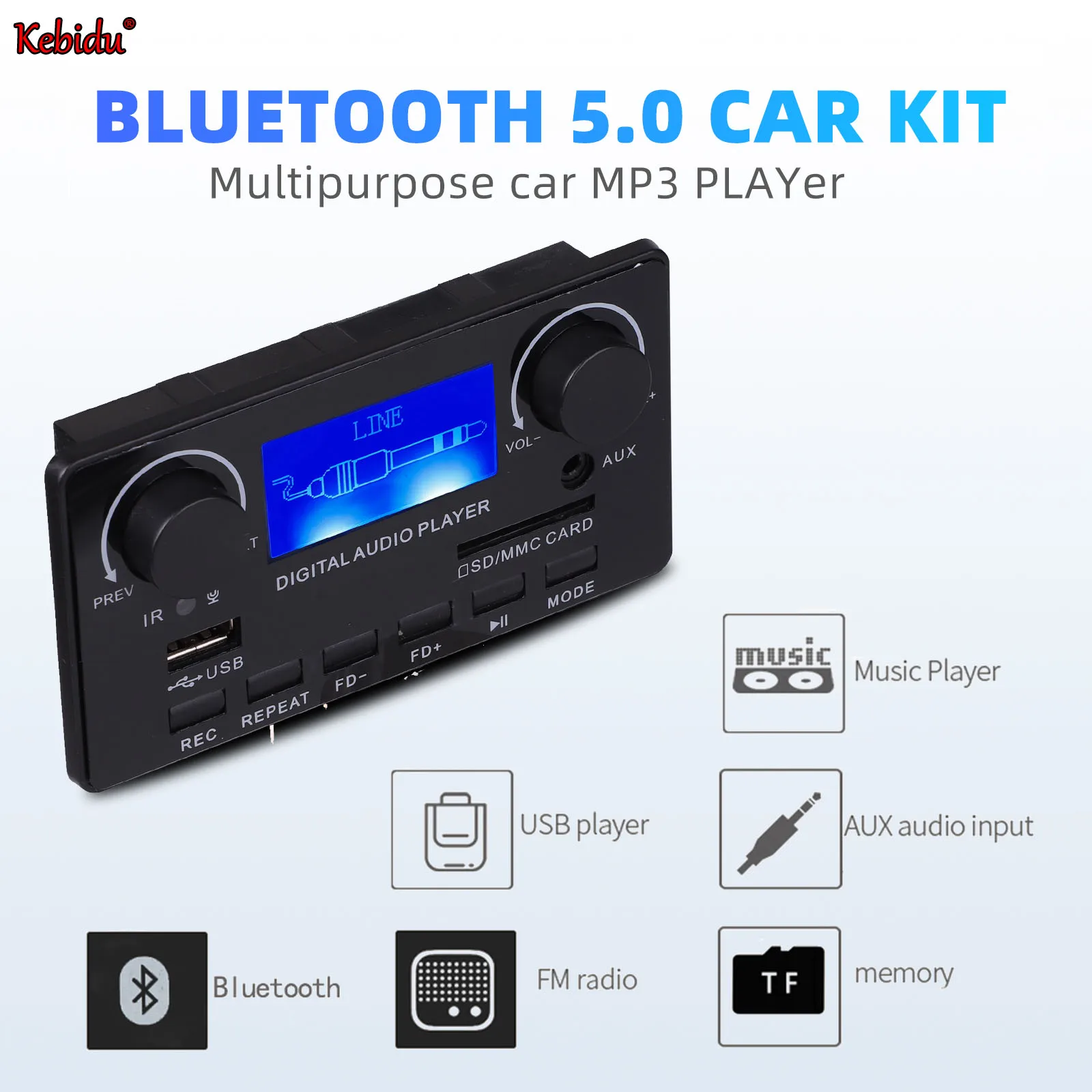 LCD Lyrics Display Bluetooth 5.0 MP3 Decoder Board DC 12V MP3 WMA WAV APE FLAC Audio Player Support Handsfree Recording FM