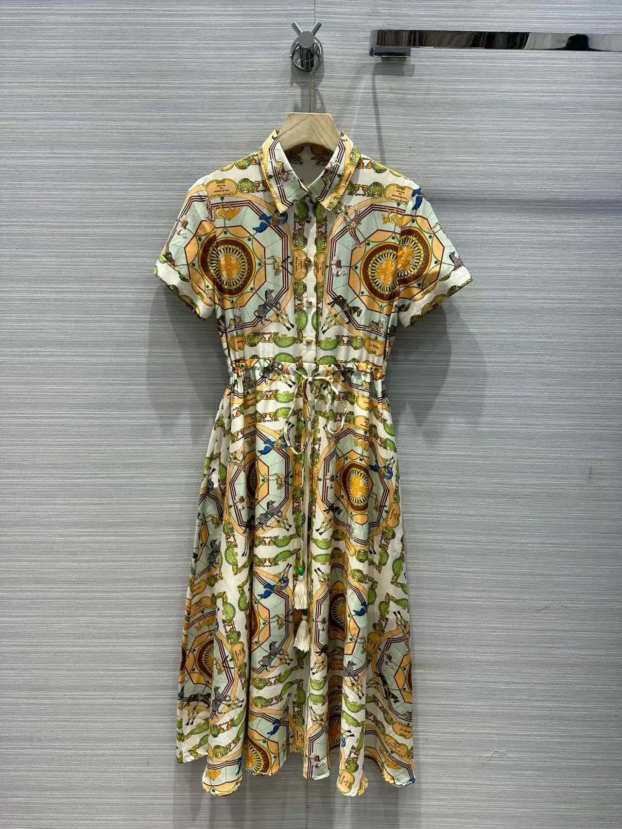 

Fyion High Quality 2023 Summer Women Fashion Runway Top Holiday Midi Flowers Print Dress Short Sleeves Hot Cotton Silk Dresses