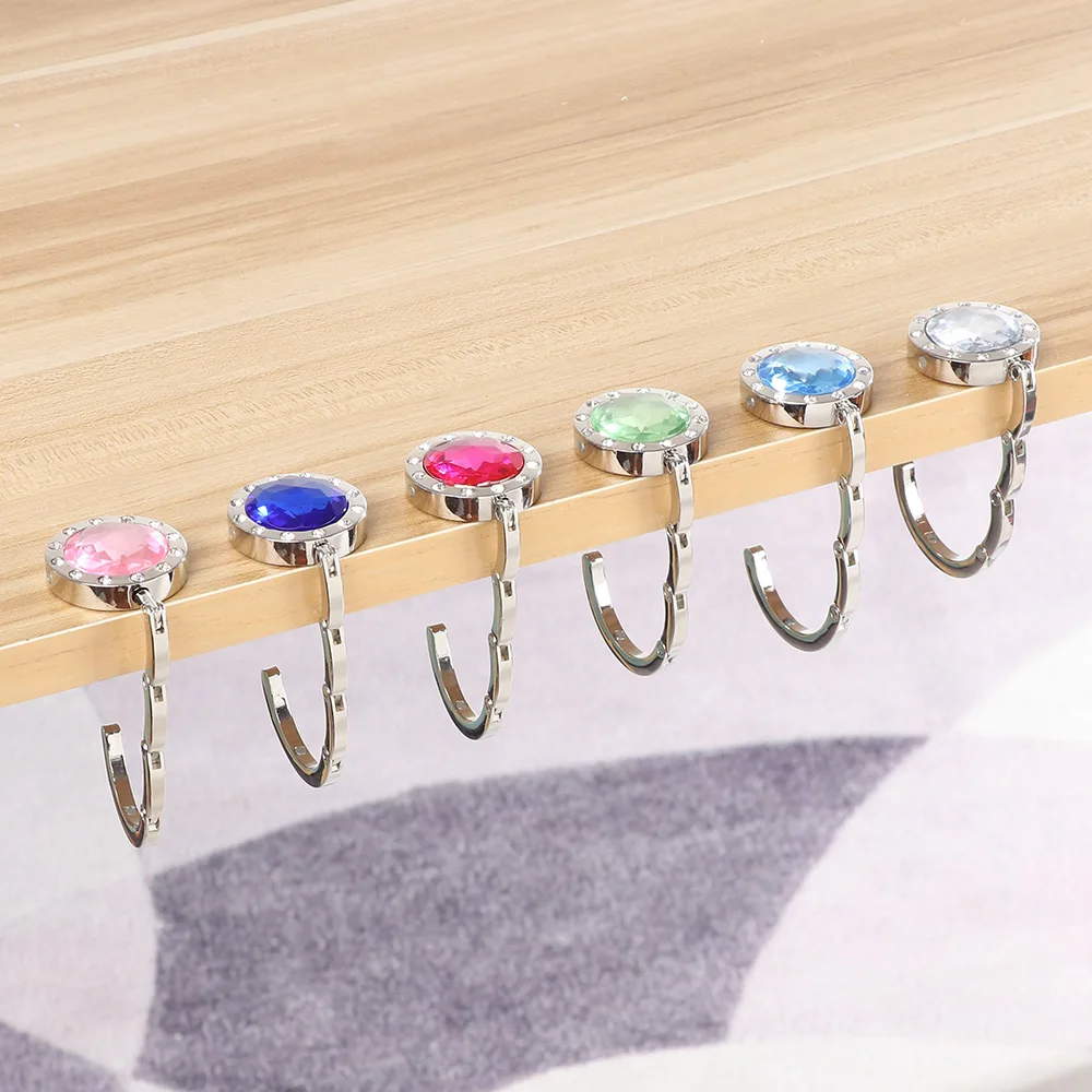 1PC Portable Round Metal Foldable Bag Purse Hook Handbag Hanger Diamond Folding Table Hook Table Hanger Desk Hooks