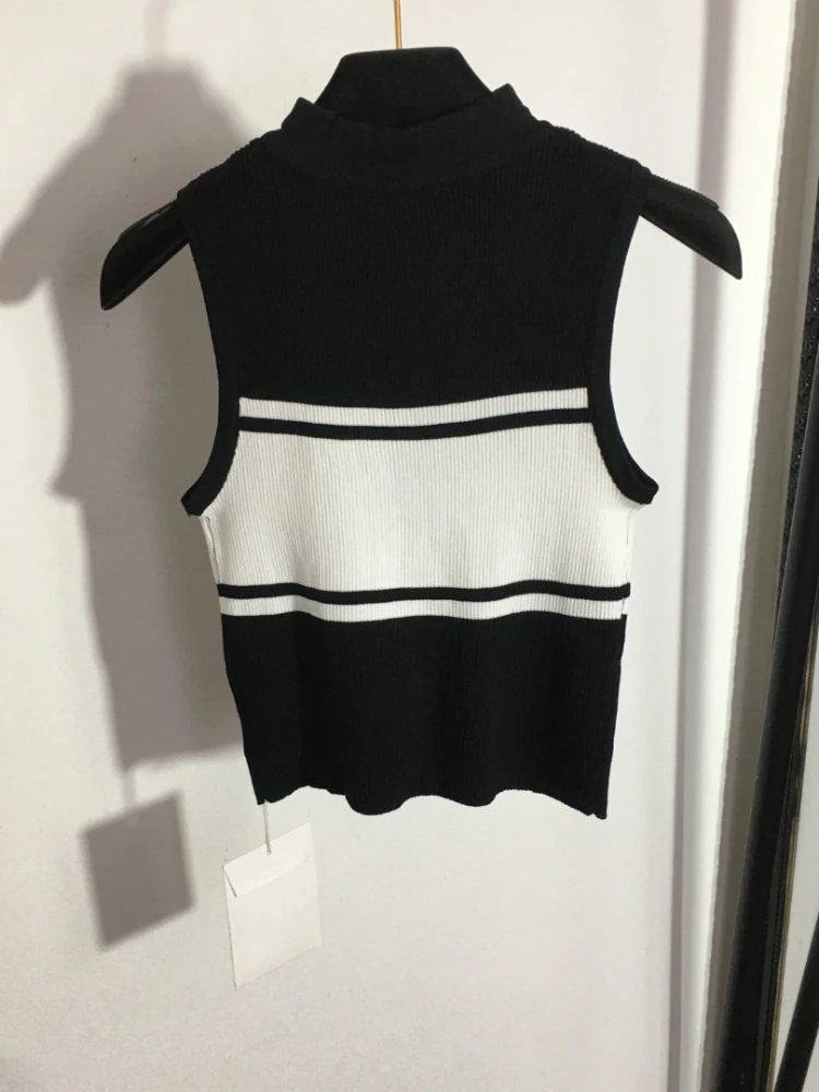 

2023 Summer Sexy High Street Striped Print Zipper Skinny Sleeveless Tank Top Women Vest Fashion Elegant Crop Tops Female Tanks