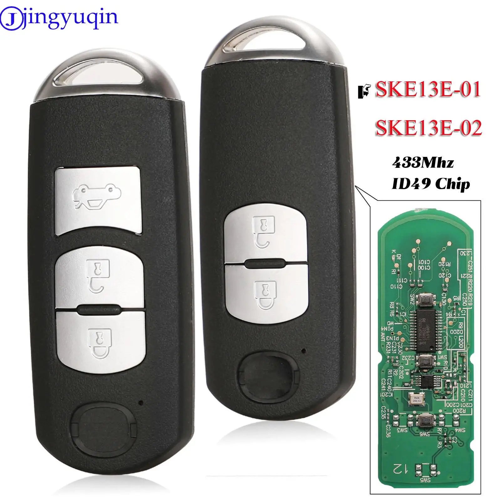 

jingyuqin 2/3Button Smart Key Fob 433Mhz ID49 Chip For MAZDA CX-3 Axela CX-5 Atenza Model SKE13E-01 SKE13E-02 Car Remote Control