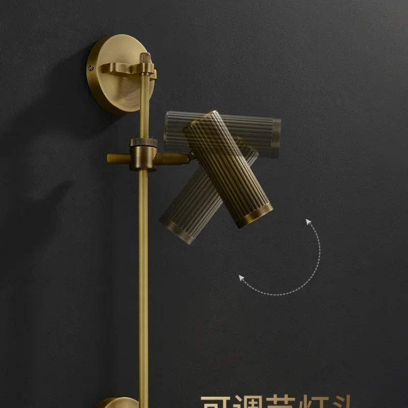 Полностью медный вращающийся светодиодный настенный светильник в стиле ретро