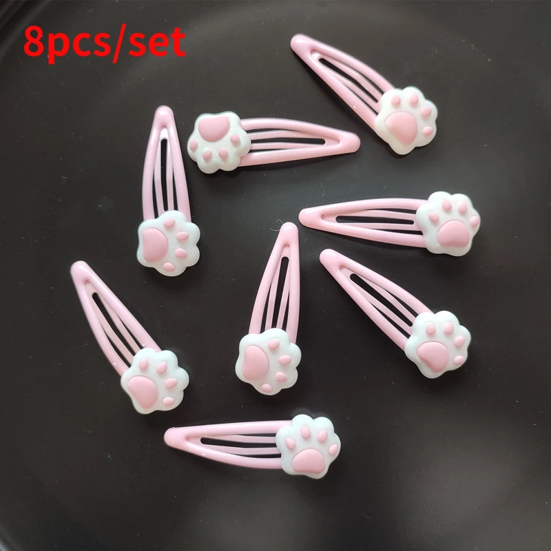 

8pcs/set Korean New Cute Cat Claw Snap Clip Sweet Kids Girls Pink Hairpins Barrettes Headwear Y2k Hair Accessories for Chirldren