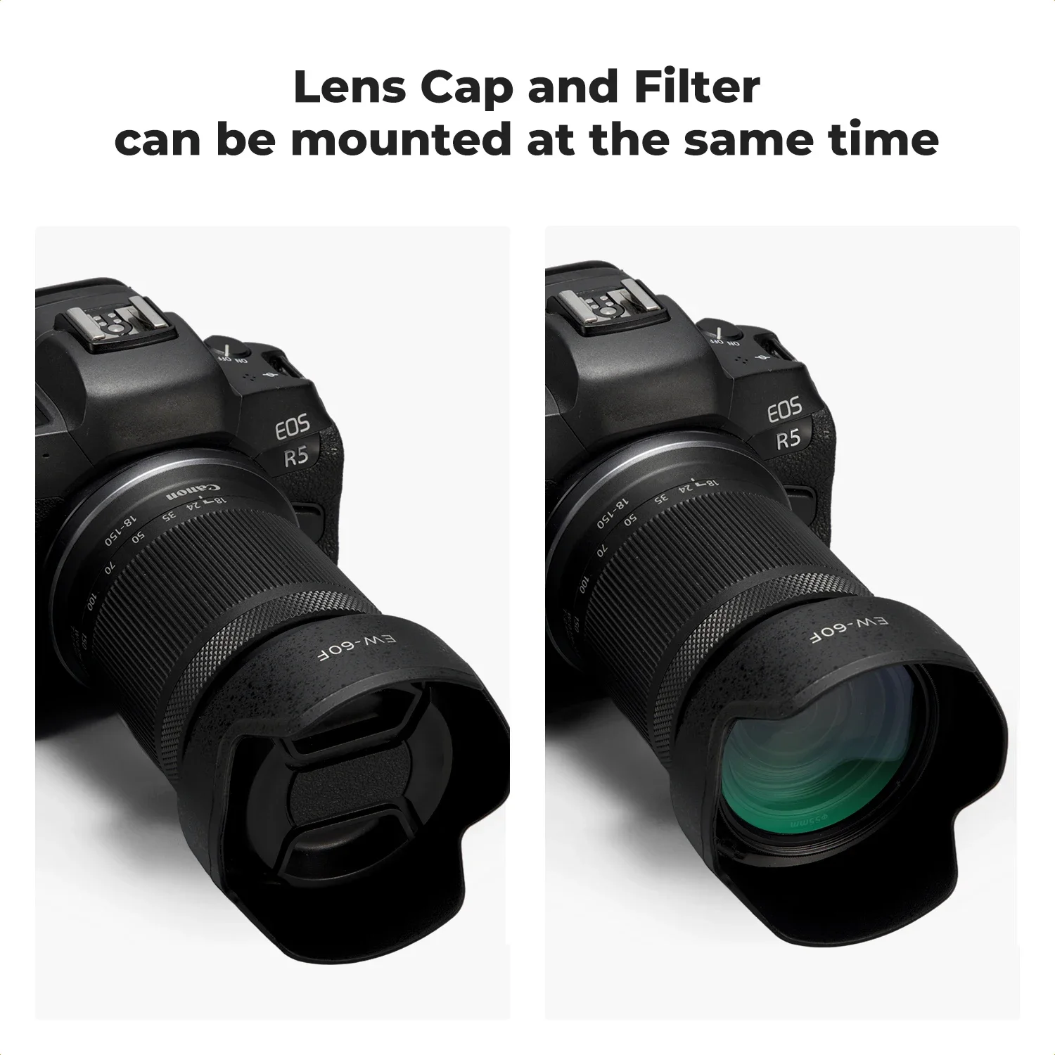 Фото K&F CONCEPT Бленда для объектива Canon реверсивная на защелке сменный солнцезащитный козырек ET74B EW60F EW65C байонетное крепление черный №3