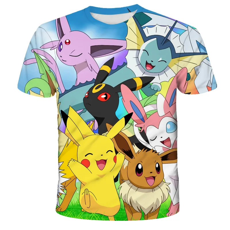 2023 New Pokemon Pikachu 3D Pokémon T Shirt Boy Girl Cartoon Fashion Hip-hop Clothing Summer Child Baby Short Sleeve