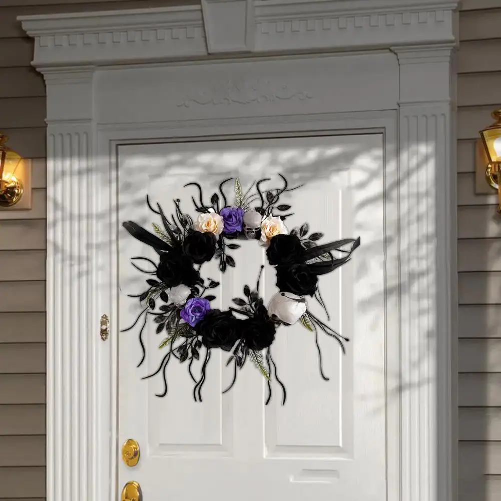 

Creative Door Garland Eye-catching DIY Halloween Wreath Artificial Rose Door Garland Halloween Decoration Circle
