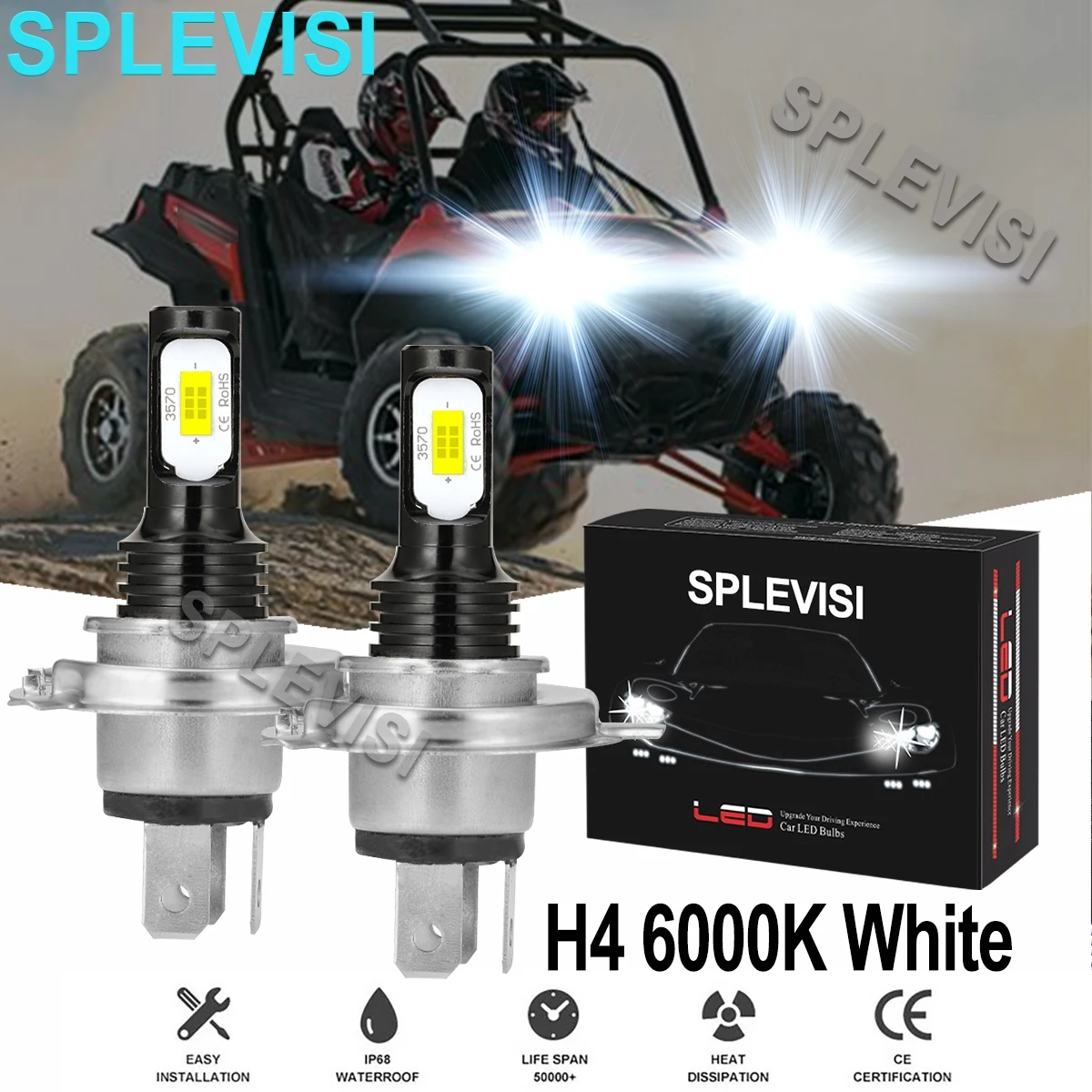 2x 70W white led headlight For Polaris 300 1994-1995 Polaris 400 1985-1995 Polaris 600 1985-1987 Polaris 650 1988-1992