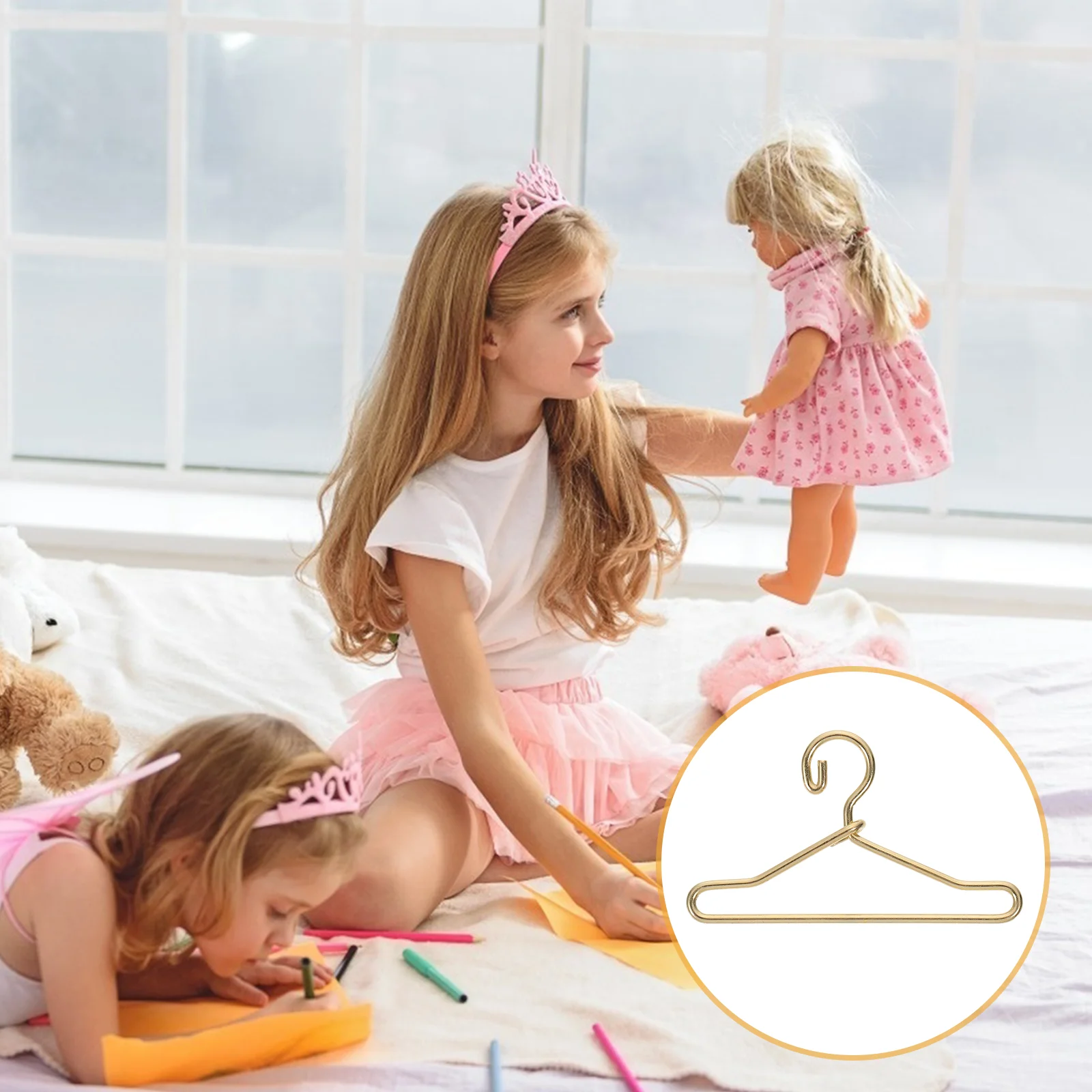 

50 Pcs Wardrobe Clothes Hanger Dress Holder Mini Coat Toy Room 4X2.2CM Golden Metal Child