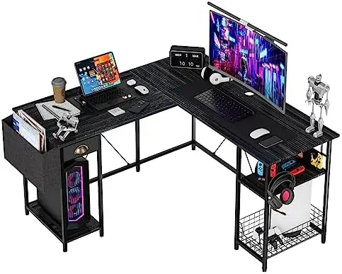 

Большой L-образный компьютерный стол с полками для хранения, ящик для дома, офиса, письменный угловой стол, длинный стол для 2 человек, ПК, ноутбука, Рабочая поверхность