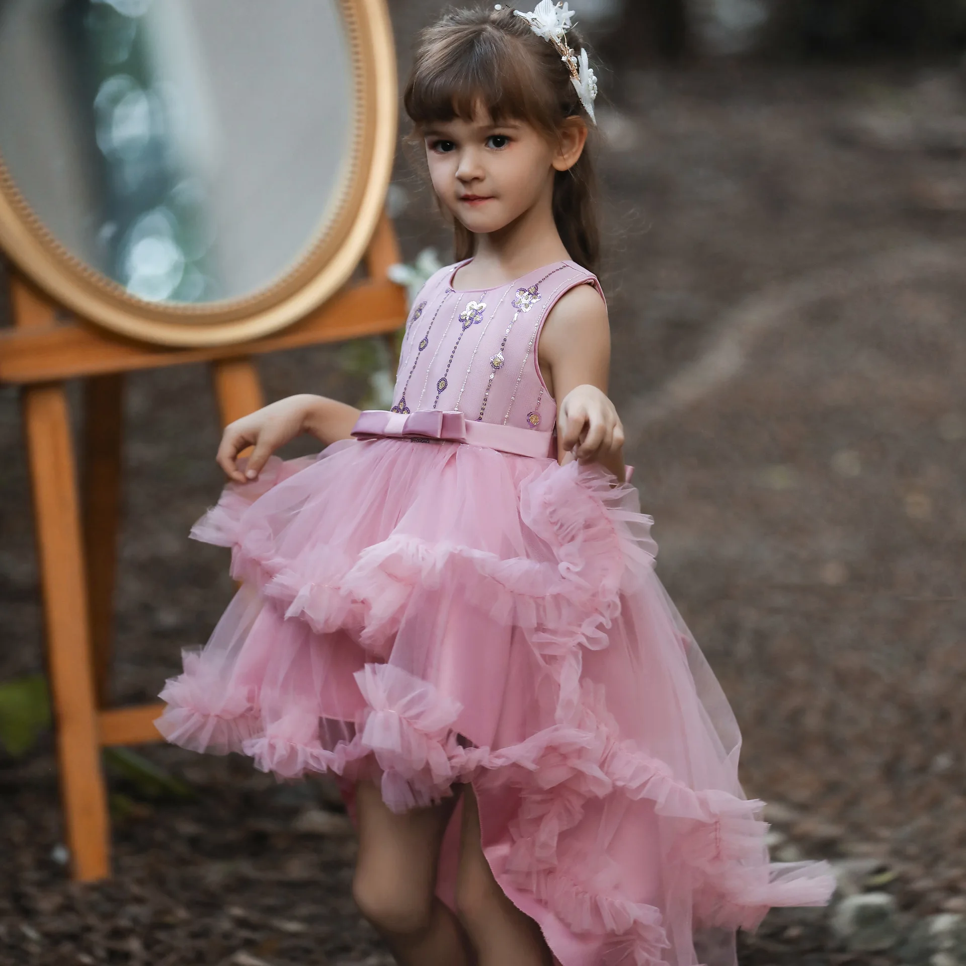 

2022 Formal Bridesmaid Dress Kids Clothes Baby Birthday Children Retro Lace Princess Dress Girl Party Wedding Costume Vestidos