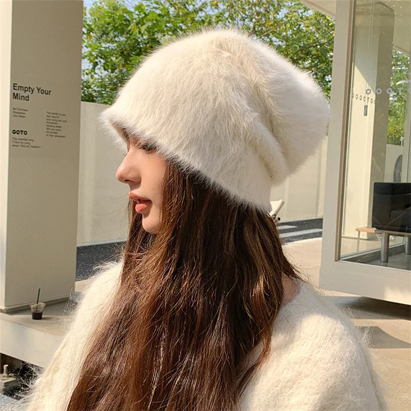 

Women's Plush Hat Russian Winter Fisherman's Hat Premium Rex Rabbit Hair Warm Hat Natural Soft Fluffy Thickened Fur Real Fur Hat