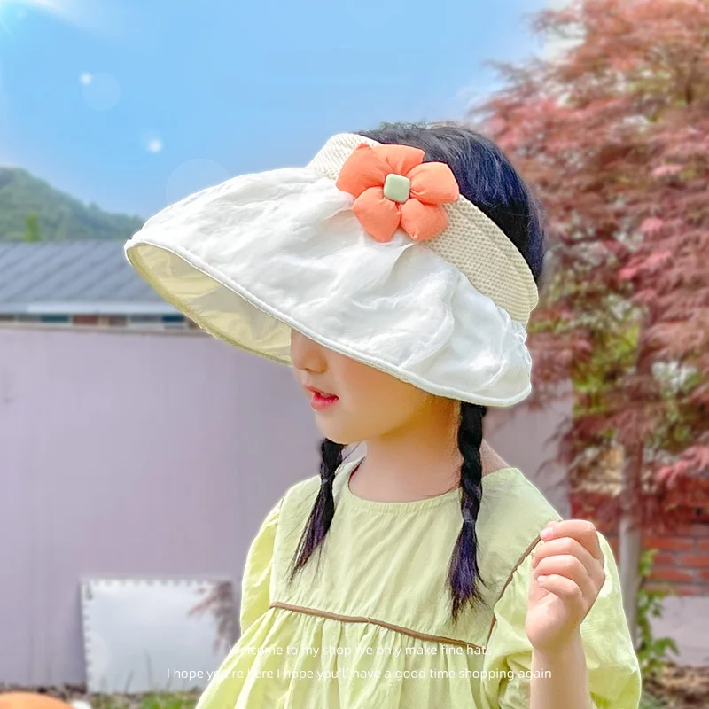 

Детская кружевная шляпа от солнца, милая шапка с широкими полями и цветами, эластичная Складная, UPF 50 +, для отпуска, пляжный козырек от солнца, для детей