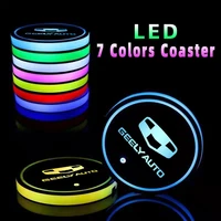 2piecesset luminous car water cup coaster holder 7 colorful usb charging car led atmosphere light for geely auto accessories