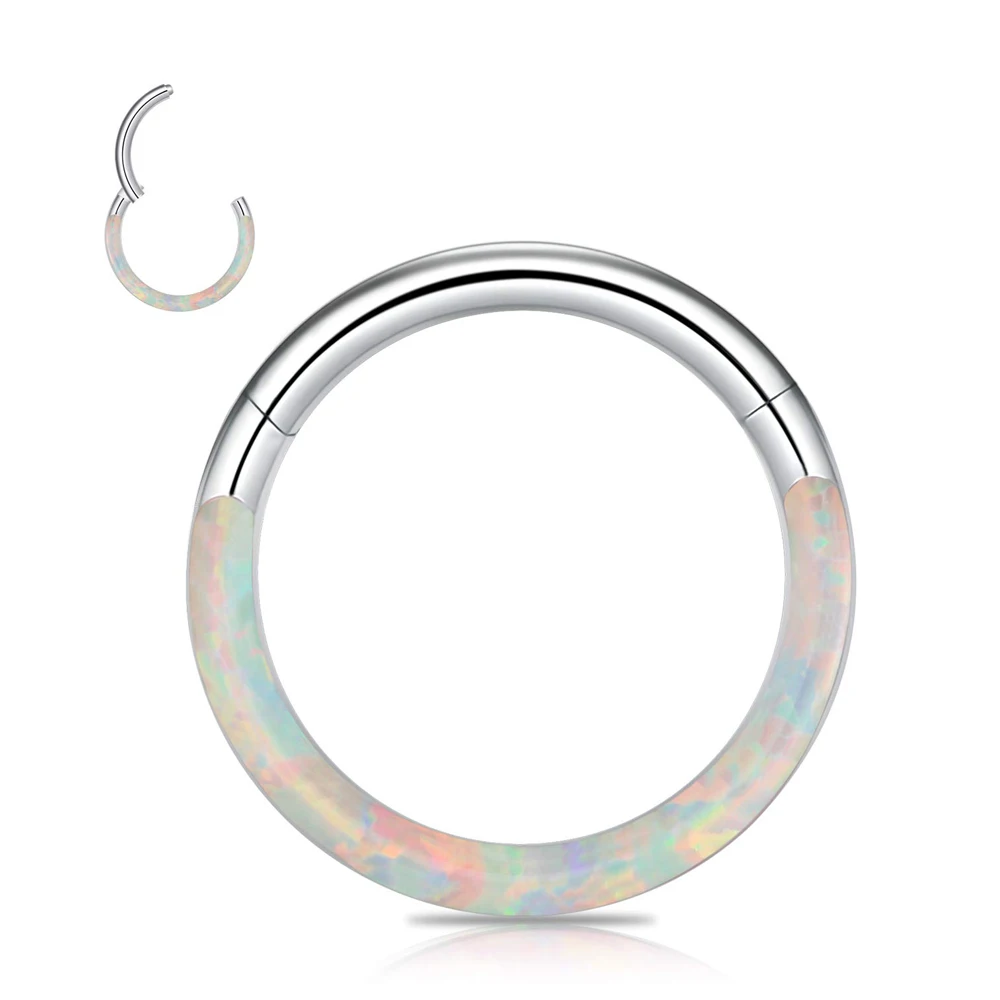 

Septum Daith Earring Opal CZ 16g Surgical Steel Hinged Segment Nose Ring Hoop Septum Clicker Helix Cartilage Tragus Piercing