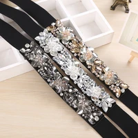 jeans belts women leather pu artificial diamond crystal inlay flower sweet belt dress elastic waist new fashion design style