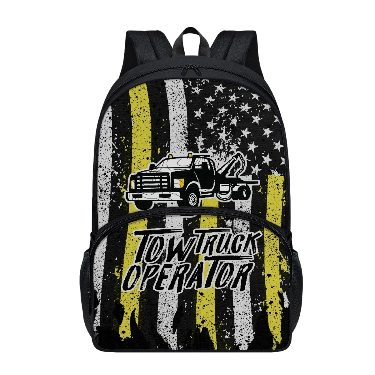 FORUDESIGNS Tow Truck Operator Print 17 Inch Adults Backpacks High Quality Storage Computer Bags Students Boys Patriotic Bookbag