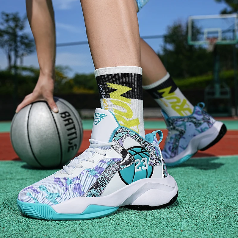 Fashion Man Basketball Shoes 2022 Lace-up Breathable Ankle Protection Color Matching Trendy Basketball Sneakers Mens Wholesale