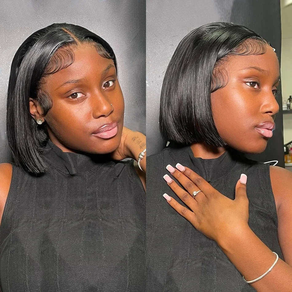 12-дюймовый прямой короткий парик на шнурке 13x4 Парики шнуровке спереди 100%