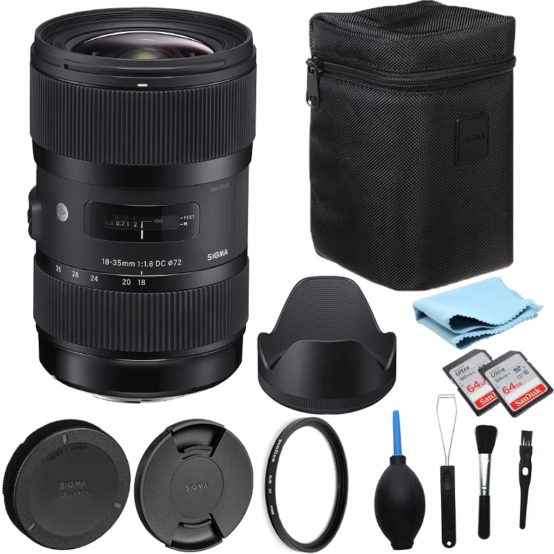 

Sigma 18-35mm F1.8 DC HSM Art Lens APS-C Format Wide Angle Zoom 18-35mm F1.8 Lens + 2 64GB SD Card for Canonor Nikon Mount