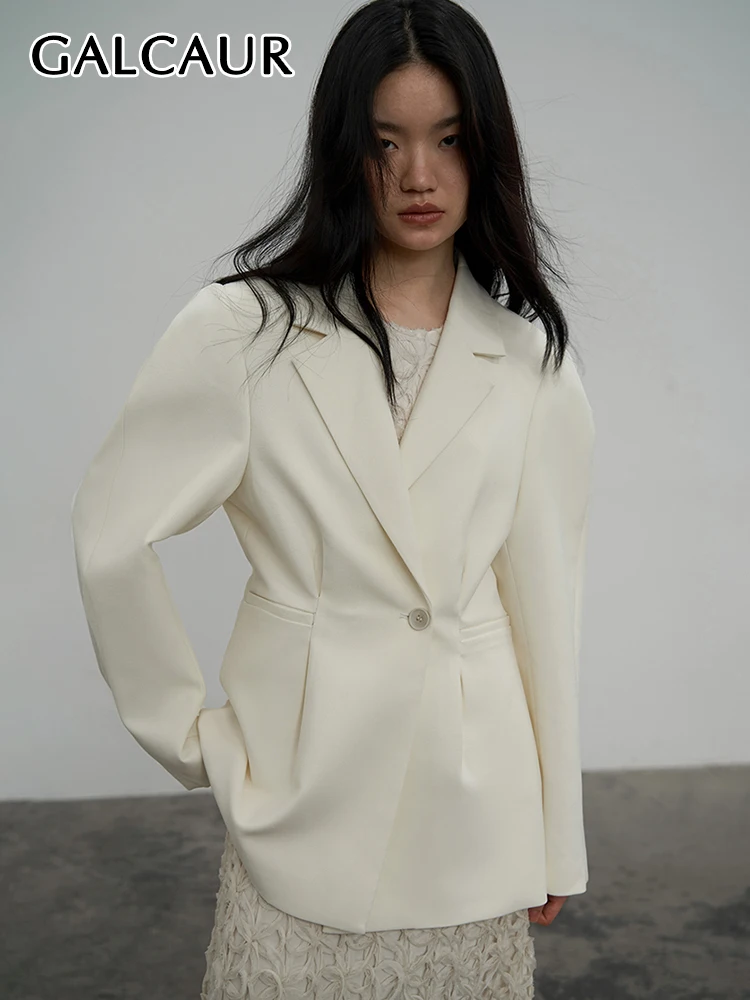 

GALCAUR Minimalist Slim Blazer For Women Notched Collar Long Sleeve Patchwork Button Solid Coats Female Autumn Clothing 2022 New