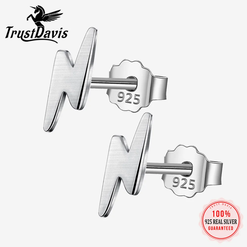 

TrustDavis 925 Sterling Silver Jewelry Fashion Cute Tiny 9mmX3mm Lightning Stud Earrings Gift For Girls Kids Lady Women DS57