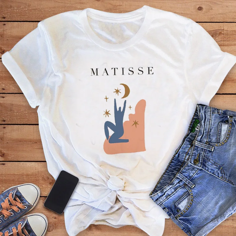 

Женская летняя футболка с коротким рукавом и мультяшным принтом