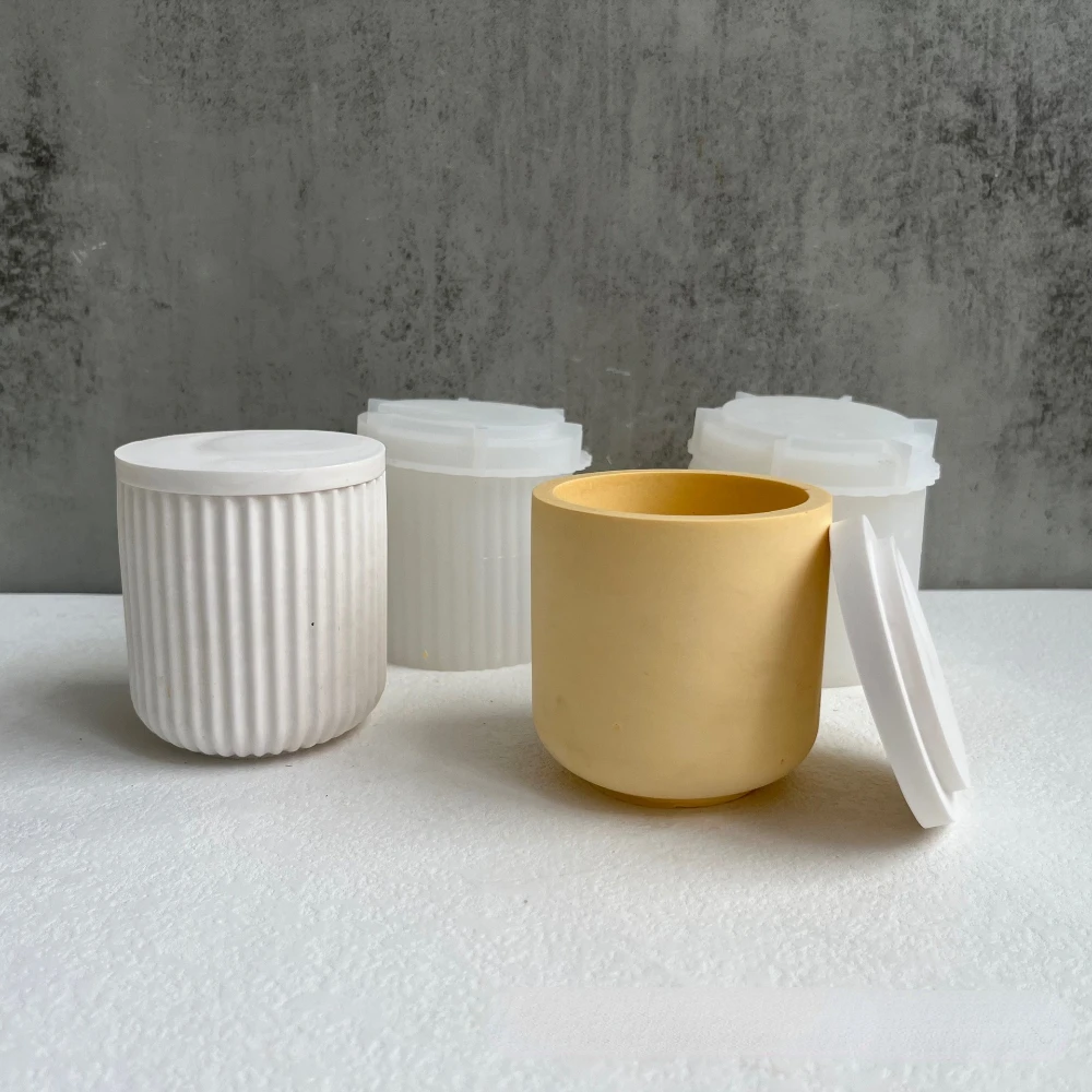 

Round Stripe Storage Jar Clay with Cover Bottle Silicone Molds Cement Plaster Concrete Epoxy Resin Candle Jar Mold Home Decor