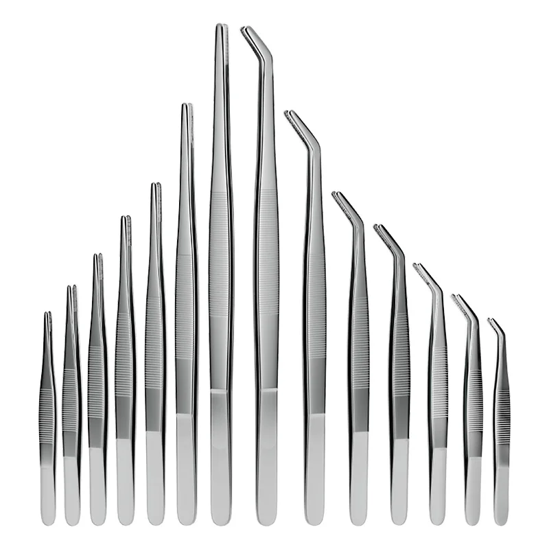 

Stainless steel tweezers round head with teeth dressing tweezers thickened and hardened medical long tweezers repair tool