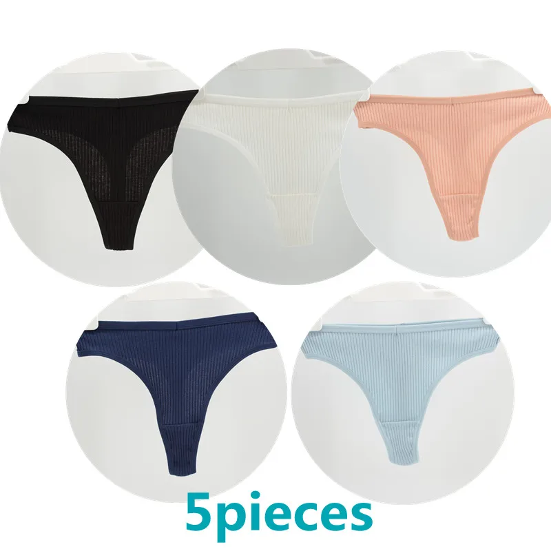 5 Pieces Women's Low Thong Waist Female Underwear Cotton T-string  Sexy Striped  Comfortable Panties Lingerie  Woman Clothing