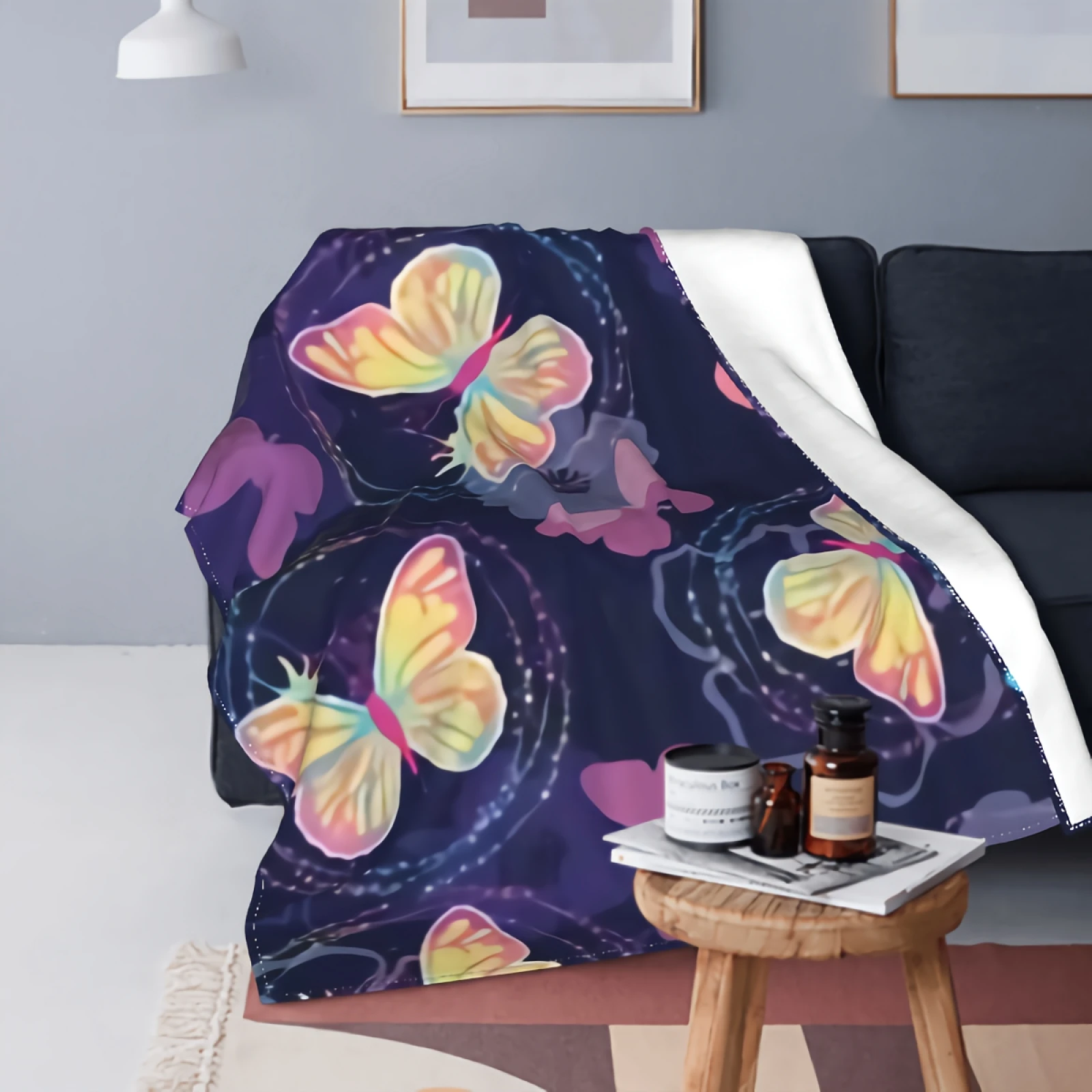 

Bright Butterflies With Floral Background Lightweight Flannel Fleece Blanket for Home Sofa Living Room Bedroom