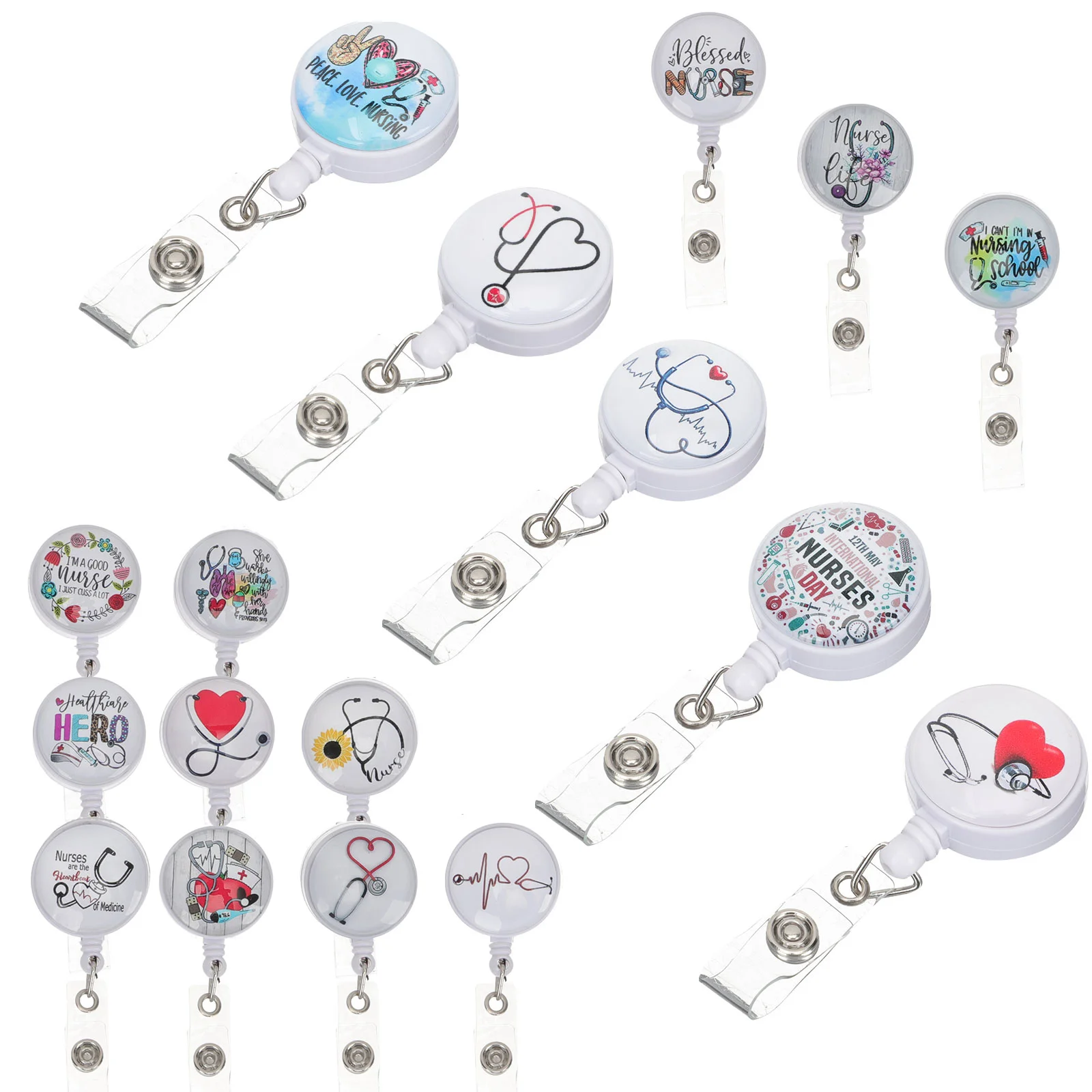 

17pcs Portable Multi-purpose Retractable Badge Clips Girls Badge Holder Nurse Badge Reels Creative Badge Clips Badge Holder Clip