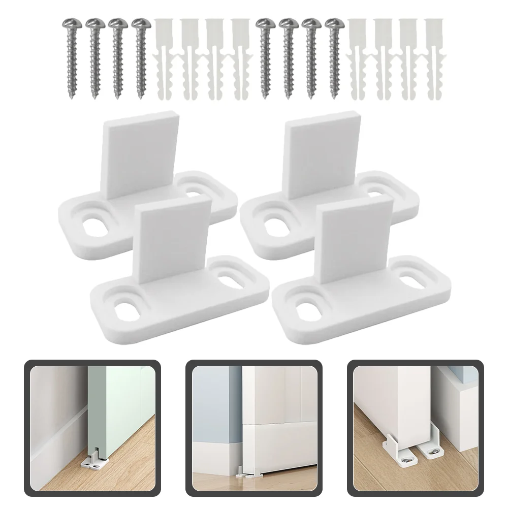 

4 Pcs Barn Door Swing Stop Roller Guide Floor Guides White Bottom Track Stopper Sliding Stoppers