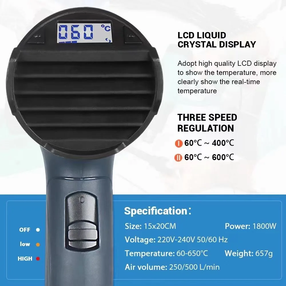 Промышленный термопистолет с ЖК-дисплеем 2000 Вт ручной электрический