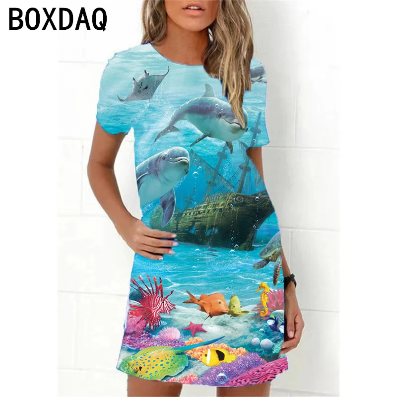 

Cute Cartoon Colorful Fish 3D Print Dress For Women Sundress 2023 Summer Short Sleeve Loose A-Line Dress Oversized Casual Dress