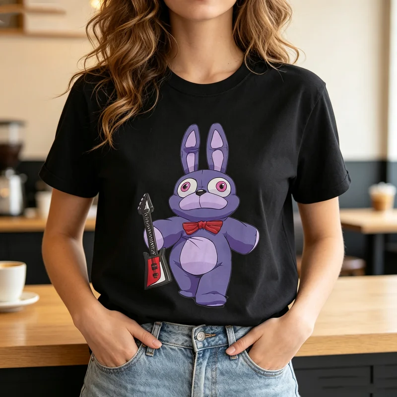 Фото Футболка Bonnie Purple Rabbit FNAF с изображением персонажа Five Nights At Freddys, хлопковая футболка с графическим рисунком, повседневные топы унисекс с короткими рукавами №1