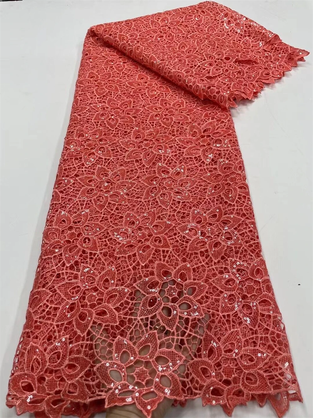 

French Guipure Lace Fabric 2022 African Tulle Cord Net Sequin Fabric Material Chiffon Embroidery Lace For Wedding LY877
