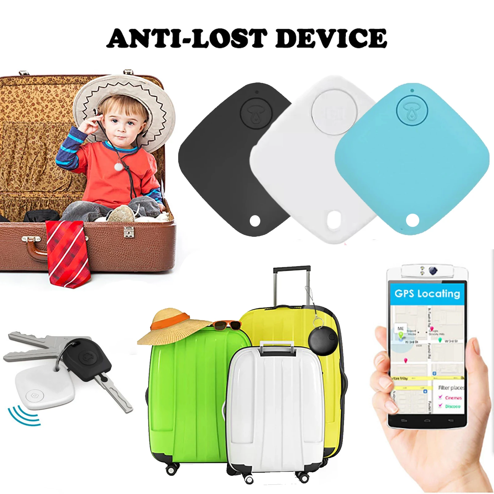 

Pets Children Anti-Lost Smart Alarm Wireless Bluetooth GPS Tracker Portable Mini Suitcase Key Finder Location Record